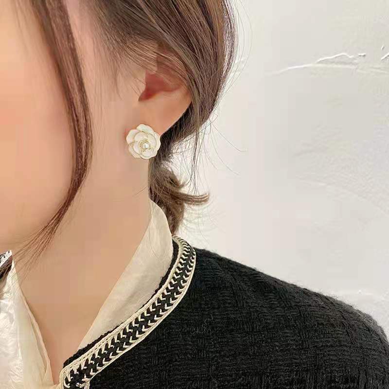 Bông Tai Mạ Bạc 925 hình bông hoa đính đá ngọc trai nhân tạo Xinh Xắn Phong Cách Hàn Quốc BO17