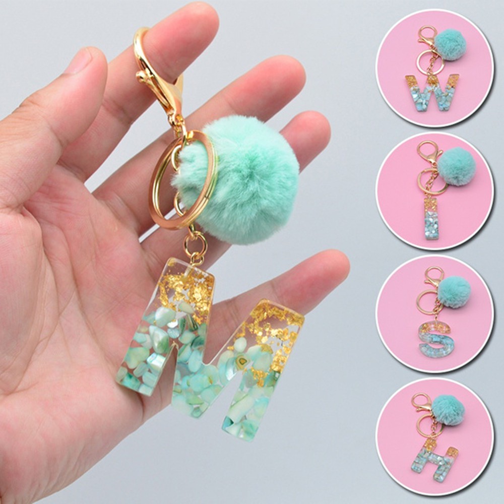 Móc Khóa Bóng Lông Hình 26 Chữ Cái Dễ Thương