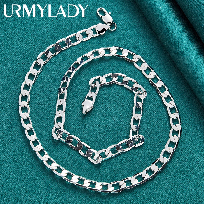 URMYLADY Bạc 925 8mm Mặt phẳng Dây chuyền quyến rũ 16 / 18 / 20 / 22 / 24 Inch Vòng cổ dành cho nữ Người đàn ông Tiệc cưới Trang sức tinh tế