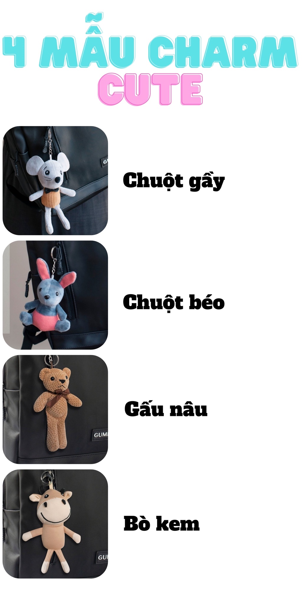 Mô tả Balo nữ dễ thương cute để laptop nhiều ngăn charm treo đi làm đi học GU06-1 Gumely ViAnh Store - 3