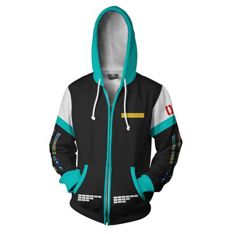 Hatsune Miku Dây Kéo Áo Khoác 3D In Áo Khoác unisex Áo Khoác Ngoài