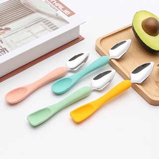 Thìa Muỗng Nạo Hoa Quả 2 Đầu Tiện Lợi Kết Hợp Thìa Ăn Dặm Silicon Cho Bé
