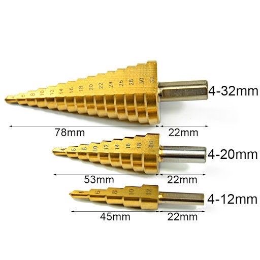 Bộ mũi khoan tháp 3 bước thẳng 4-32mm
