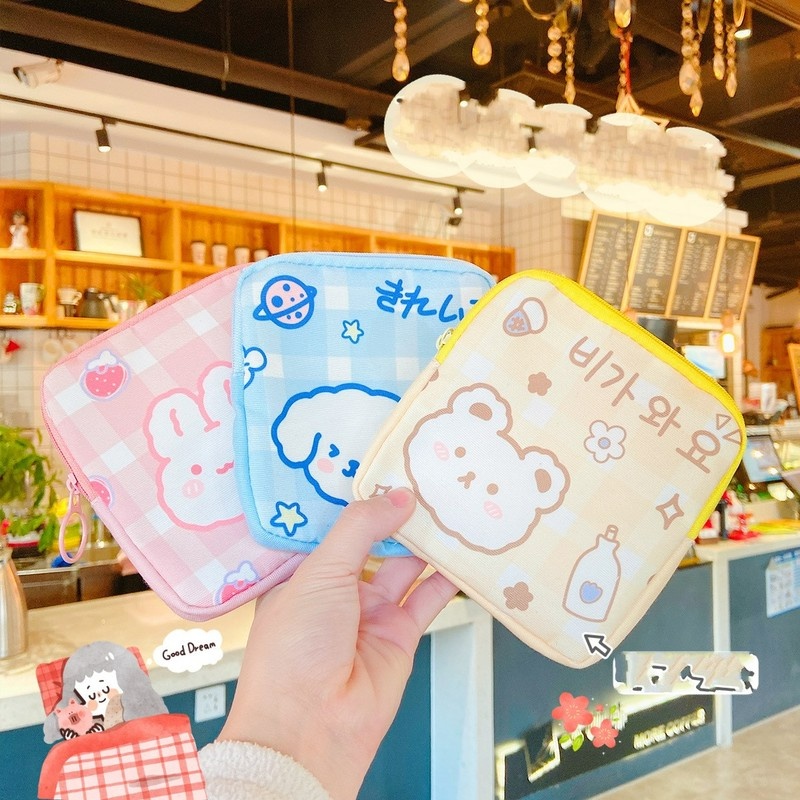 Túi Đựng Đồ Vệ Sinh Cá Nhân/Đồ Trang Điểm Sức Chứa Lớn In Họa Tiết Hoạt Hình Dễ Thương Có Khóa Kéo Tiện Dụng Cho Nữ
