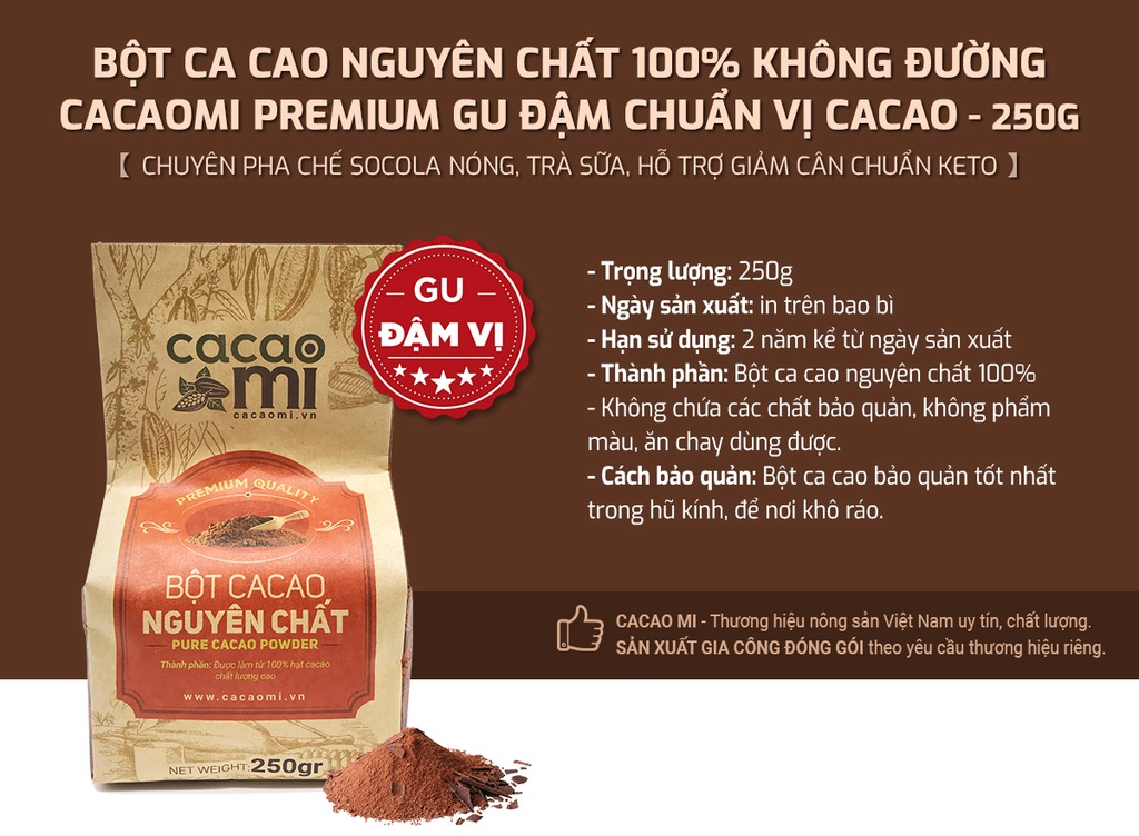 Mô tả Bột cacao nguyên chất 100% không đường CACAOMI Premium thức uống sô cô la đậm ca cao chuẩn UTZ 250g - 1