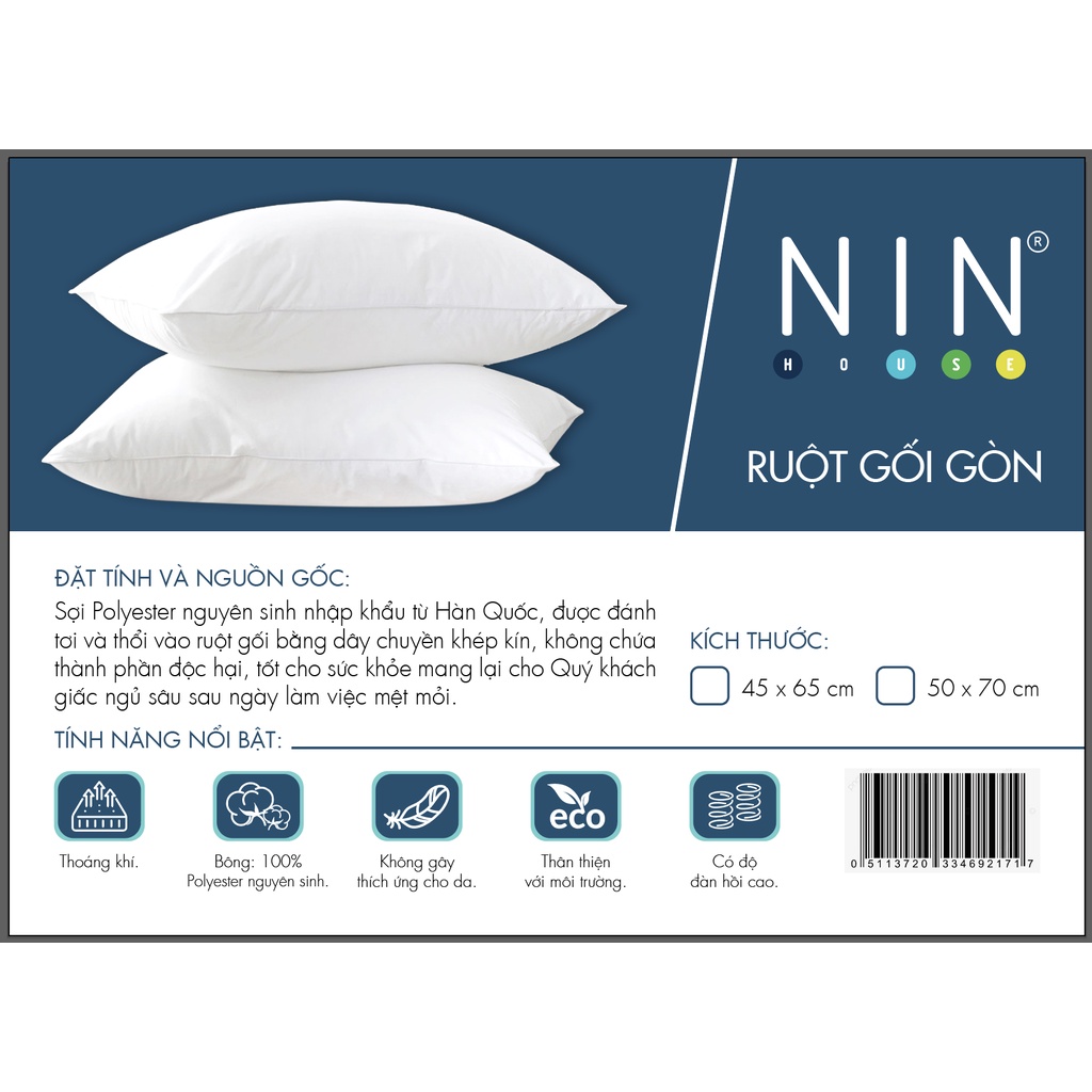 Ảnh Ruột gối nằm gòn NIN House kích thước 40x60cm, 50x70cm, thích hợp cho những người thích nằm mềm 1