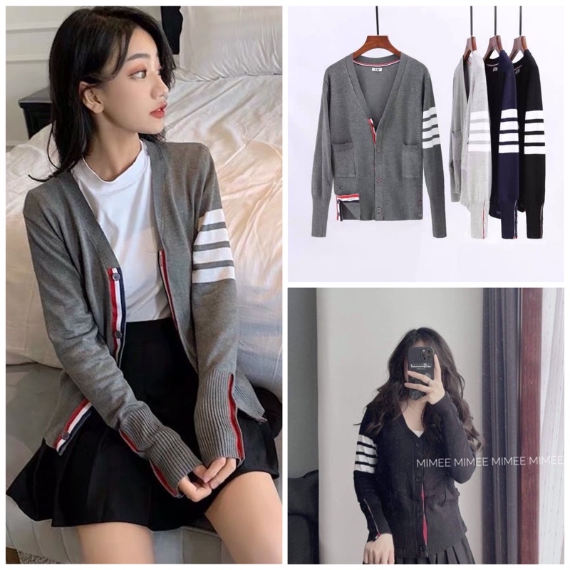 Hàng Sẵn Áo Cardigan Thom Len Mỏng Hoạ Tiết Bốn Sọc