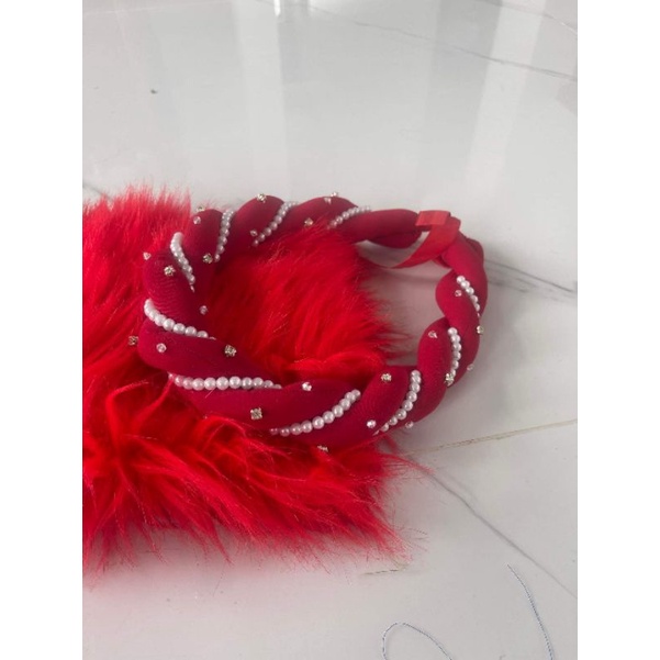 Mấn (vấn) xoắn đôi vải lụa đính hạt ngọc.trai và pha lê cao cấp, mấn áo dài, mấm cách tân