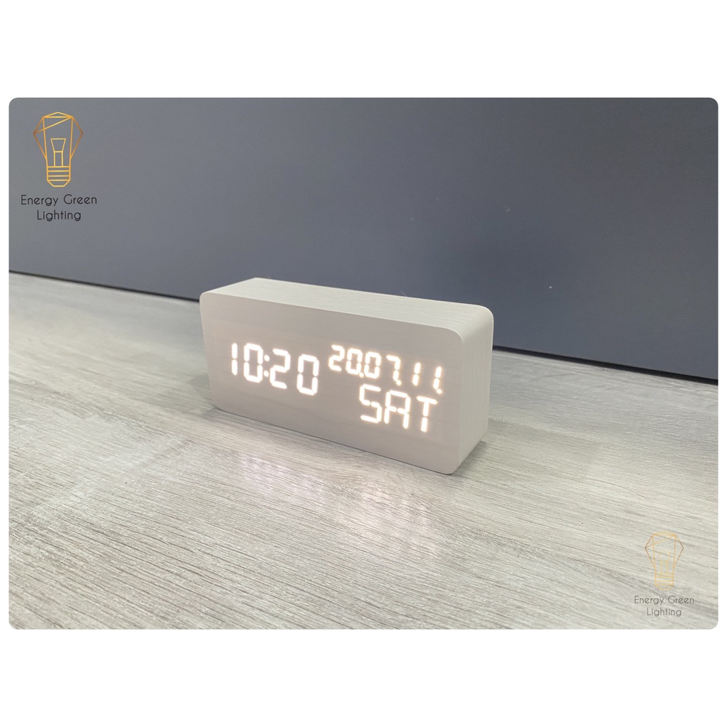 Ảnh Đồng Hồ Gỗ Led Energy Green Lighting Hình Chữ Nhật DH-92 Hiển Thị Ngày Tháng Nhiệt Độ Cùng Lúc - Tặng pin - BH 1 Năm 2