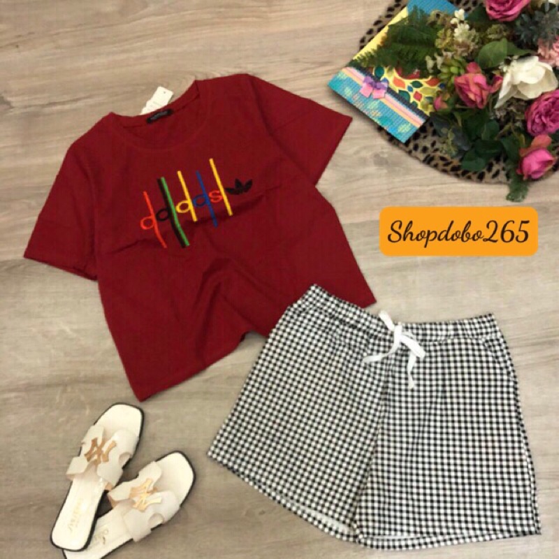 Set đồ nữ bộ nữ,đồ ngủ mặc nhà đùi thun phối kaki họa tiết siêu cute