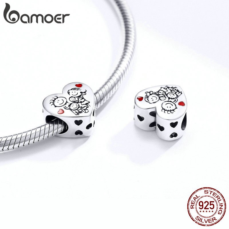 BAMOER Hạt Charm Hình Trái Tim Bằng Bạc 925 BSC237 Dùng Làm Trang Sức