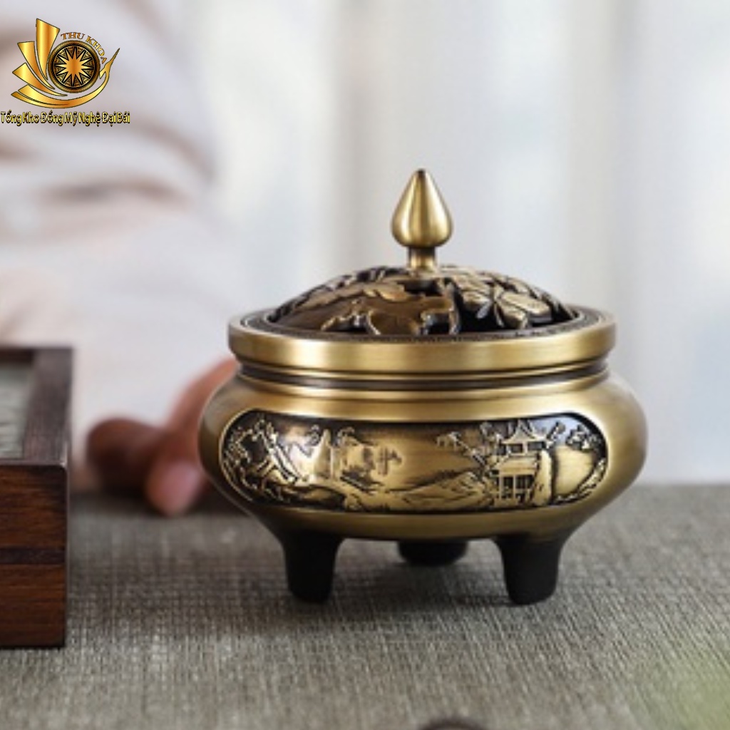 [LOẠI 1] Combo Lư Xông Trầm Bằng Đồng Kèm Đôn Đúc Nguyên Khối Cao 12cm Chạm Trổ Tinh Xảo Đồ Đồng Đại Bái