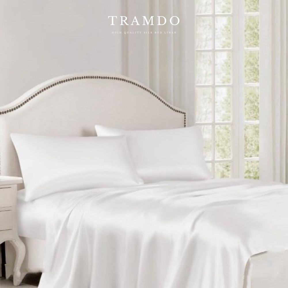 Ảnh Bộ Chăn Ga Gối Lụa Cao Cấp NITE9SILK TRAMDO BEDDING Màu Trắng Tinh Khiết 1