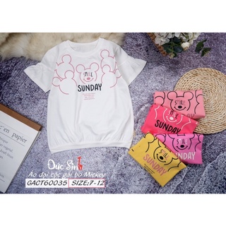Áo bé gái size đại, áo cộc bo viền hoạ tiết Micky hàng xuất, áo bé gái mặc hè, áo cotton bé gái