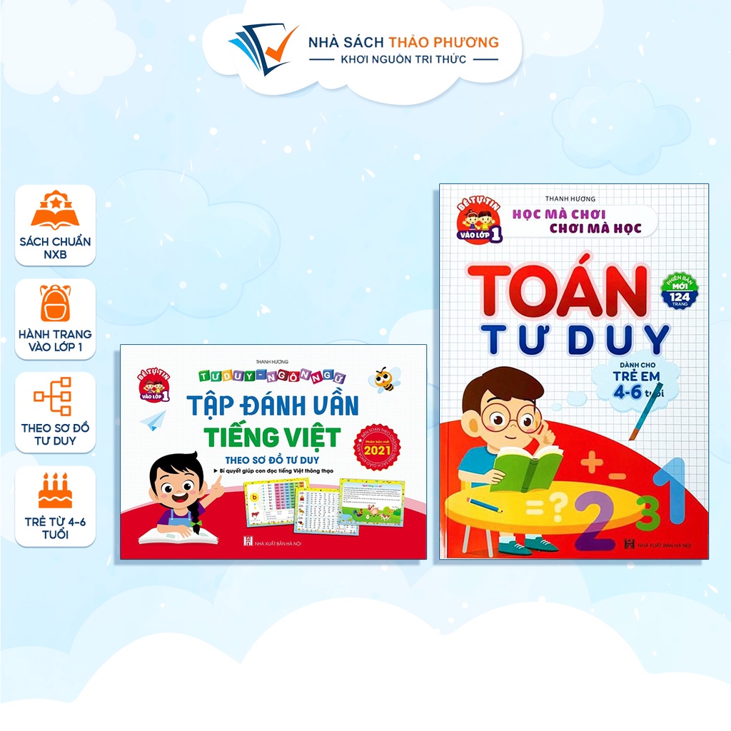 Sách - Tập đánh vần tiếng việt, Toán tư duy cho trẻ 4-6 tuổi (Combo 2 cuốn)