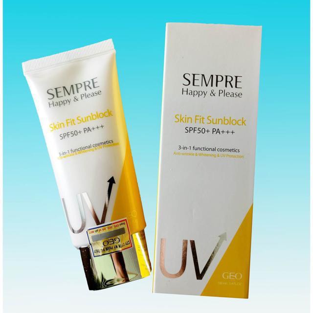 Ảnh Kem chống nắng nâng tone da và kiểm soát dầu nhờn Geo Sempre Happy & Please Skin Fit Sunblock SPF50+PA+++50ml,100ml 1