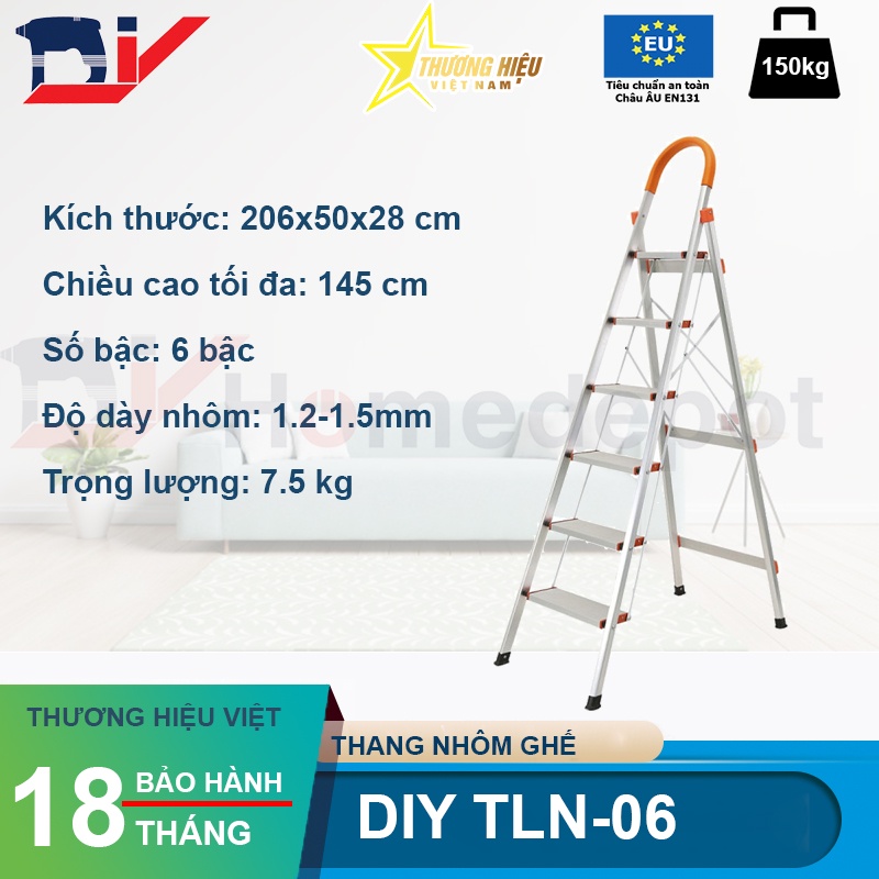 Thang nhôm ghế inox bản to 5 bậc DIY TLS-05 chiều cao sử dụng tối đa 120cm,tải trọng 150kg