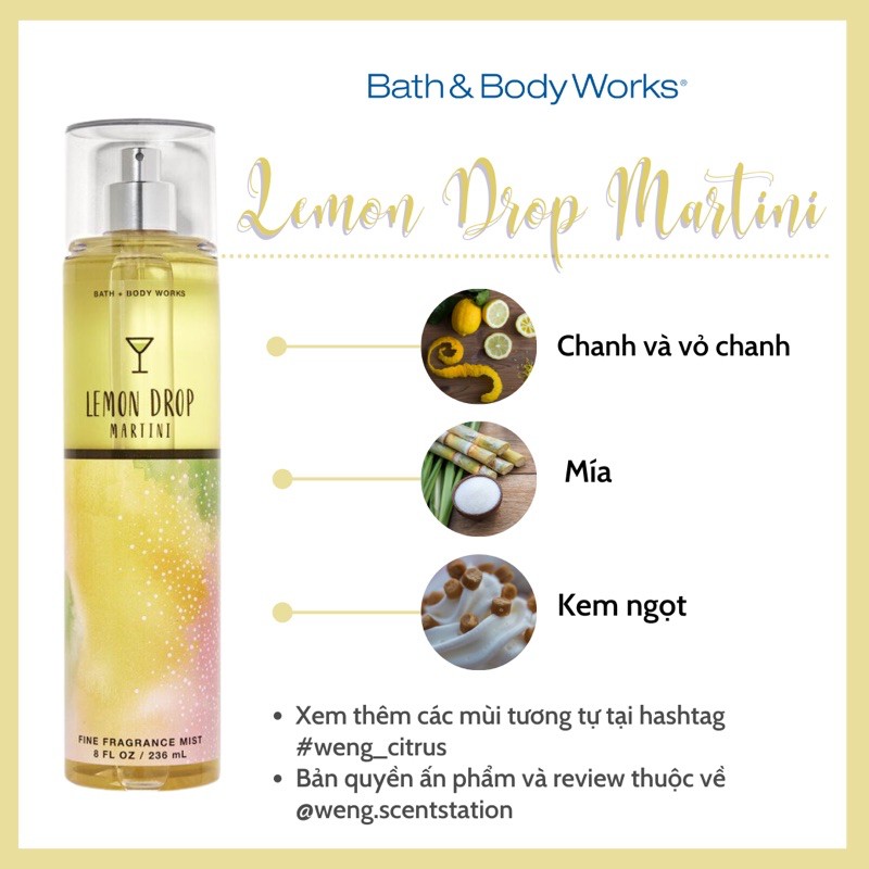 Xịt thơm toàn thân Bath & Body Works mùi Lemon drop Martini