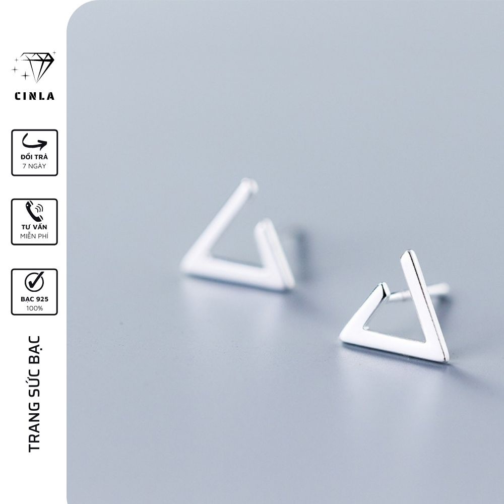 Khuyên tai mạ bạc 925 chính hãng hình tam giác không gỉ trang sức bạc CINLA KT010