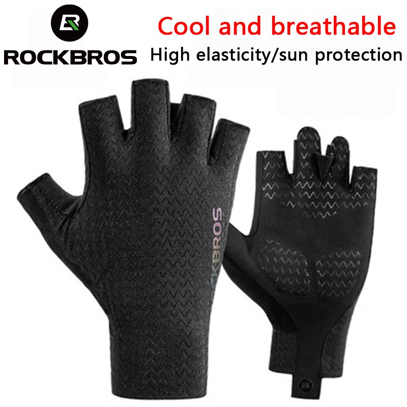 Rockbros Găng Tay Hở Ngón Vải Lụa Lạnh Mềm Mại Thoáng Khí Chống Trượt Tiện Dụng Khi Đạp Xe