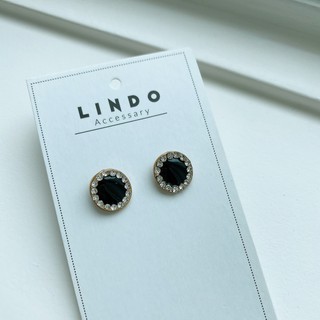 Khuyên tai/Bông tai nữ đen tròn viền đính đá LINDO