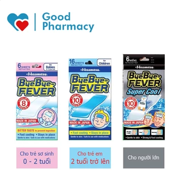 Miếng dán hạ sốt Byebye Fever (Hisamitsu - Nhật Bản) cho trẻ sơ sinh, trẻ em, người lớn - Gói 2 miếng