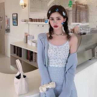[CAM KẾT ĐẸP] set áo hoa 2 dây kèm áo khoác chân váy  caro xanh cực HOT ⚡CÓ CLIP HÌNH THẬT ⚡HÀNG SẴN	SACV827