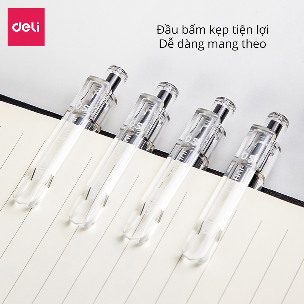 Ảnh Bút Bi Nước Deli Viết Gel Bấm A575 Ngòi 0.5mm Mực Xanh Đen Đỏ Trơn Tru Cho Học Sinh Văn Phòng 4