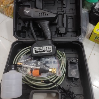 Máy rửa xe cao áp mini cầm tay vệ sinh, tưới hoa, xịt rửa xe gia đình Hitachi có bình tạo bọt pin trâu [Full Box giá rẻ]