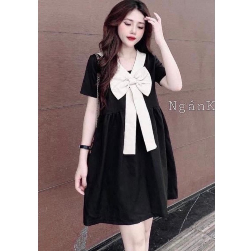 (XẢ LỖ )Váy bầu-đầm bầu gắn nơ cách điệu Q0005