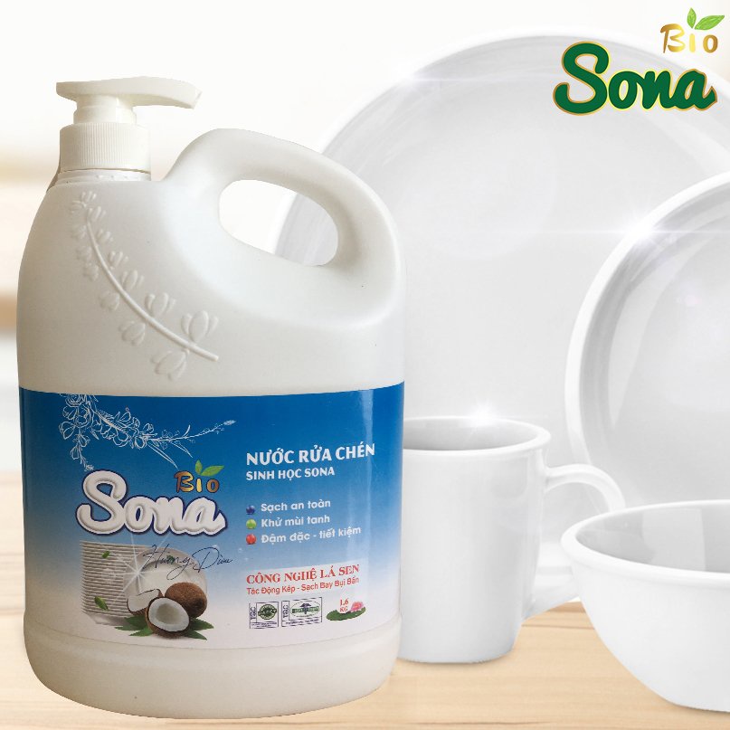 Dầu rửa bát siêu tốc, nước rửa chén bát sinh học Sona, Thành Phần Hữu Cơ 100% 1.6L Thân Thiện Với Môi Trường