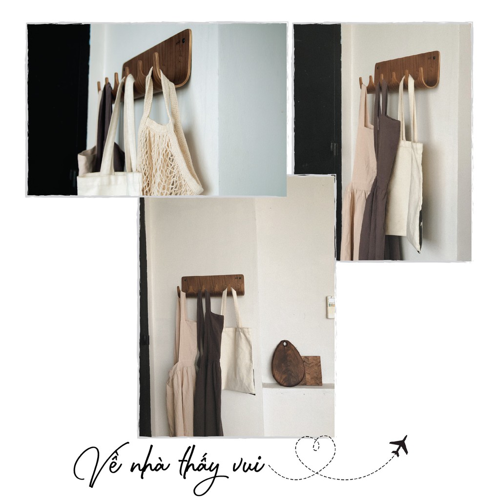 Ảnh Móc treo quần áo, nón bảo hiểm, Móc treo hành lang Gỗ uốn cong Plyconcept Sunset Wall Rack - Walnut 1