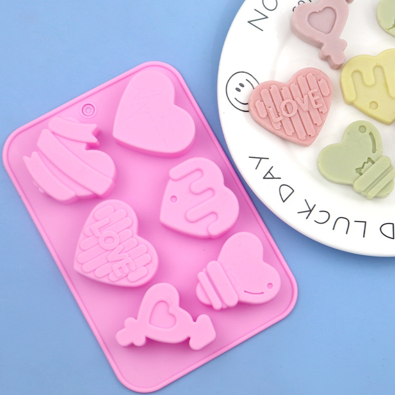 Khuôn silicone 6 Ngăn Tạo Hình Trái Tim Trang Trí Bánh DIY