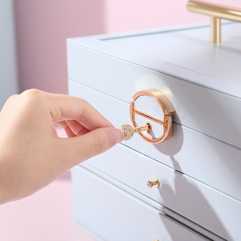 Hộp đựng trang sức CASEGRACE da PU sức chứa lớn tích hợp gương sang trọng nhỏ gọn có tay cầm