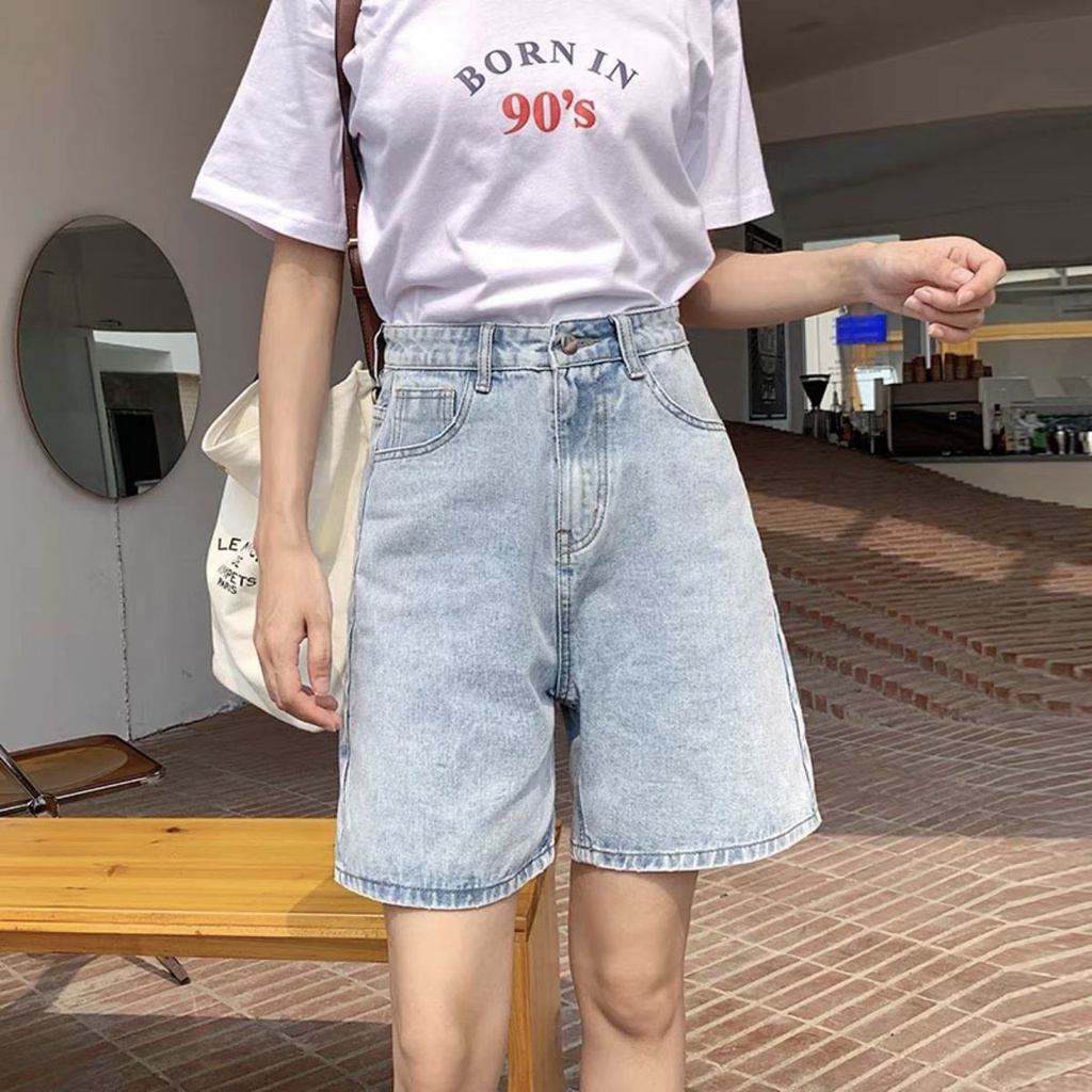 Quần short denim SUXI ống rộng lưng cao màu sắc đơn giản thời trang mùa hè cho nữ