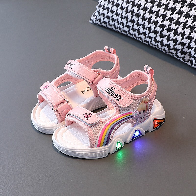 ( tl lỗi đèn)sandal bé gái - dép quai hậu đi học cho bé công chúa cầu vồng nhiều màu sắc siêu nhẹ đế mềm chống trượt 669