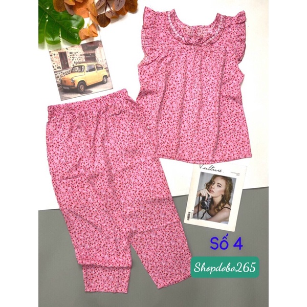 Đồ bộ nữ,đồ ngủ mặc nhà lửng 9 tấc vải lụa mango BL 54 họa tiết hoa nhí siêu cute size đại 61-67kg.