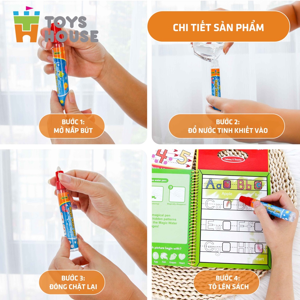 Ảnh Sách tô màu bút nước thần kỳ ToysHouse size vừa cho trẻ em 3-4-5 tuổi, giúp trẻ em phát triển kỹ năng Montessori 3