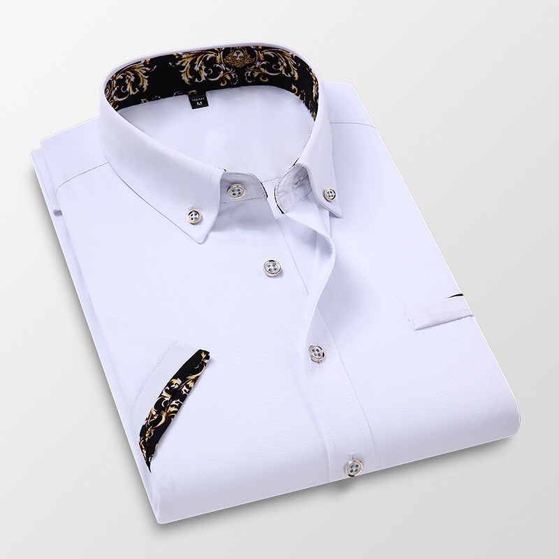 Áo Sơ Mi Tay Ngắn Dáng Ôm Vải cotton In Họa Tiết Kiểu Công Sở Cá Tính Cho Nam