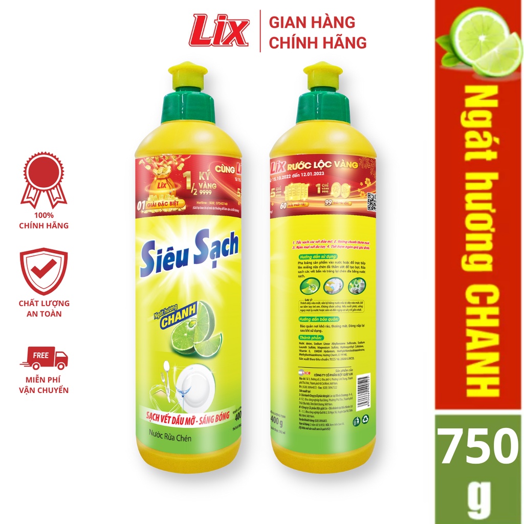Ảnh Nước rửa chén siêu sạch chanh 750gr NS750 sạch bóng viết dầu mỡ hương chanh thơm mát - Lixco Vietnam 3