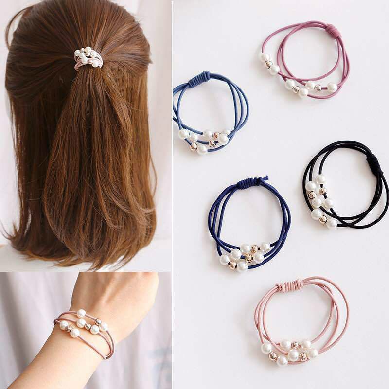 Dây buộc tóc ngọc trai Hàn Quốc Dây buộc tóc ba trong một đàn hồi cao Dây buộc tóc đơn giản