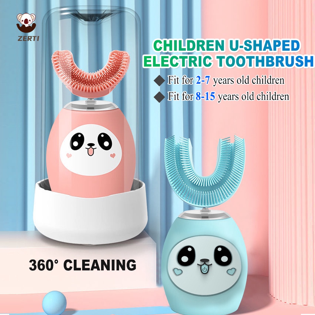 [Hàng mới lên kệ] Bàn chải đánh răng điện tự động hình chữ U 3 tốc độ chống thấm nước họa tiết hoạt hình dễ thương cho bé 2-15 tuổi