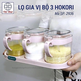 Hộp gia vị nhà bếp nhựa trong suốt,sét 3 lọ đựng gia vị kèm thìa
