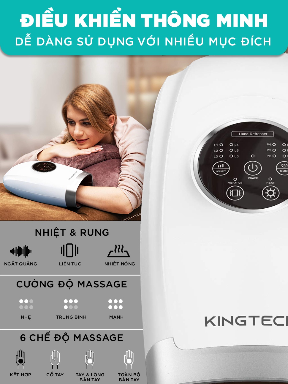 Mô tả Máy Massage Tay Cao Cấp KINGTECH KH-690 - Mát xa Trị Liệu Tích Hợp Nhiệt, Matxa Vùng Cổ, Mu, Ngón, Lòng Bàn Tay - 4