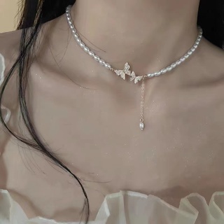 Dây Chuyền Mặt Bướm Đính Ngọc Trai Phong Cách Cổ Điển Kiểu Mới