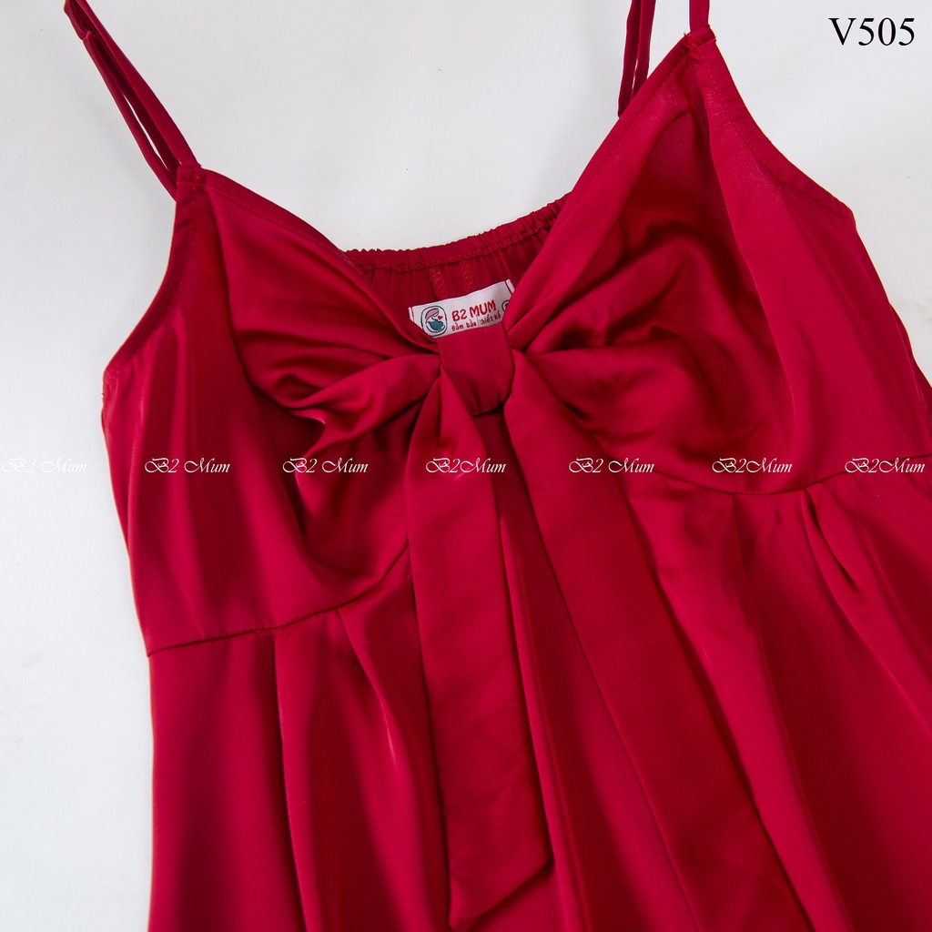 V505 Váy bầu lụa 2 dây nơ B2 Mum