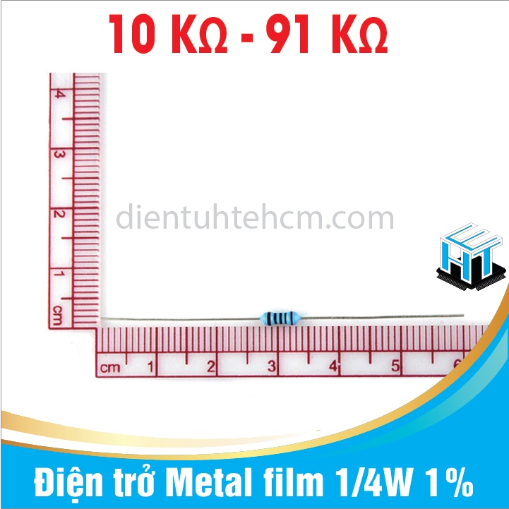 Điện trở Metal film 1/4W 1% 5 vạch màu phân loại từ 10K đến 91K( set 50 ...