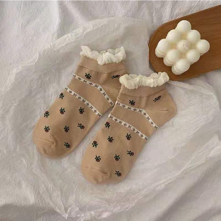 Tất vớ nữ cổ ngắn họa tiết gấu nâu thời trang Brown Bear chất cotton dày dặn