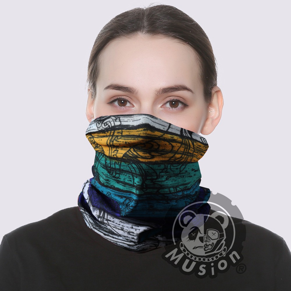 Khăn đi phượt Musion chống UV chống bụi đa năng họa tiết kẻ sọc màu xanh dương