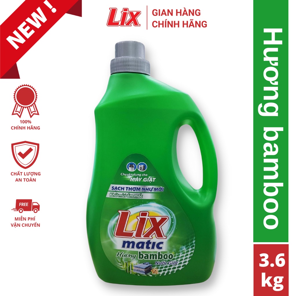 Nước giặt Lix Matic hương bamboo chai 3.6kg máy giặt cửa trước giặt tẩy vết bẩn cứng đầu N2601 - Lixco Việt Nam